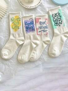 1/7 Calcetines de media pantorrilla de doble capa, calcetines largos casuales y lindos para mujeres y estudiantes con diseño de graffiti artístico, versátiles para todo el año y de talla promedio - Multicolor - Ver 4