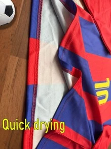 [Customized Item] Personalized Name 2pcs/Set Boys & Teens Casual Barcelona Football Jersey #10 Print - Round Neck Long Sleeve Shirt And Shorts Set - Polyester, Suitable For Sports, Training & Leisure Wear, Outdoor Perfect Choice - Red - View 8