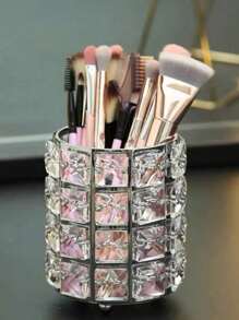 1 pieza Soporte de lujo europeo para pinceles de maquillaje de cristal, taza de almacenamiento con forma redonda y creativa
