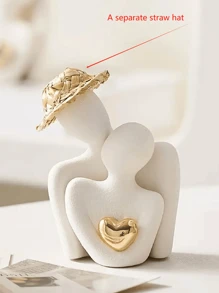 1pc Heart-Shape Golden-Plated Abstract Artistic Figurine, Couple Embracing Decoration ,Suitable For Home Decor, Bedroom Decor, Office And Students, The Best And Christmas Gift,Wintertime,Christmas Decorations,Storage,Wedding Decor,House Decor,Jewelry Organiser,Party Decorations(Excluding Straw Hat) Gifts Birthday Graduation