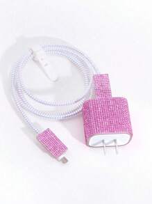 5pcs/Set Rhinestone Decor Charger Cover And Data Cable Protector Set, Charging Adapter Cover Compatible With Apple 18W/20W Fast Charger, Compatible With Iphone 16/15 Series Charger Protector