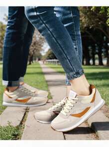 Women Vintage Round-Toe Lace-Up Soft-Sole Comfortable  Shoes, Casual, Versatile, Breathable Summer Daily Running Solid Color Sneakers