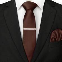 3-Piece Set: 2.36inch(6cm) Narrow Tie, Pocket Square, Tie Clip, Classic Combination, Men's Slim Fit Solid Color Silk Jacquard Tie Set, Suitable As Men's Gift, Suitable For Formal Occasions Such As Parties, Weddings, And Photo Shoots