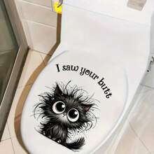 Whimsical Cat Bathroom Sticker - "I See Your Butt" Funny Animal Print, Self-Adhesive PVC Bathroom Decals, Easy To Apply, Semi-Matte Finish, No Power Required, Bathroom Decor | Modern Decor | Self-Adhesive Decals, Toilet Sticker Decals Bath Rug Floor Carpet Fall Decor Bathroom Accessories - Black Cat - View 11