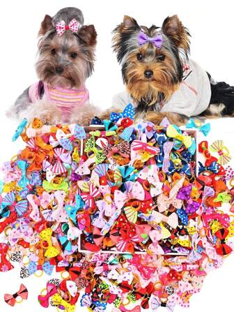 20/30PCS Random Color Cute Puppy Dog&Cat Small Bowknot Hair Bows,Yorkie Doggie Bows With Rubber Band Pet Grooming Bows Dog And Cat Hair Costume Accessories For Small Dog Cat Daily Use Suitable For Many Occasion