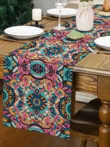 1pc Geometric Pattern Table Runner, Home Kitchen Dining Room Decor, Indoor/Outdoor Party Supplies, Suitable For Restaurant And Home