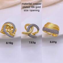 1 pieza Anillo abierto de lujo de doble color, anillo grande personalizado de elegante moda con microincrustaciones, enchapado en oro y plata, regalo perfecto para las vacaciones