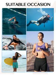 Women's 5" High Waisted Swim Board Shorts With Liner And Pockets Quick-Dry Beach & Swimming Shorts,Local Delivery - 黑色 - 查看 7