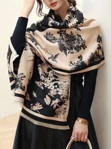 FADZOYLE 1件装女士花卉提花双色图案围巾毯子颈巾，触感如羊绒般柔软，长款披肩围巾，短流苏，保暖舒适，时尚大号围巾，适合秋冬季日常、晚宴、旅行、办公、冬季婚礼及礼品搭配。