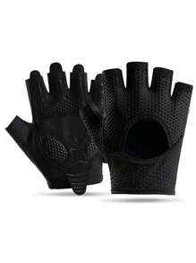 1 双骑行/健身手套，男女通用举重露指透气防滑减震手套