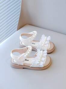 1 Đôi giày sandal đế mềm chống trượt cho bé gái, giày bệt phong cách công chúa viền ren và ngọc trai, thích hợp cho mùa hè - Màu be - Xem 4