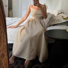 Women Long Dress Sweetheart Neck Lacing-Up Tighten Waist Sleeveless Backless Flowy Summer Cami Dresses - Apricot - View 7