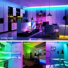 Fita de Luz Inteligente com LED RGB com Aplicativo Móvel e Controle Remoto de 24 Teclas, Iluminação com Sincronização de Música, Adequada para Casa, Quarto, Criação de Atmosfera, Festa e Decoração de Feriados