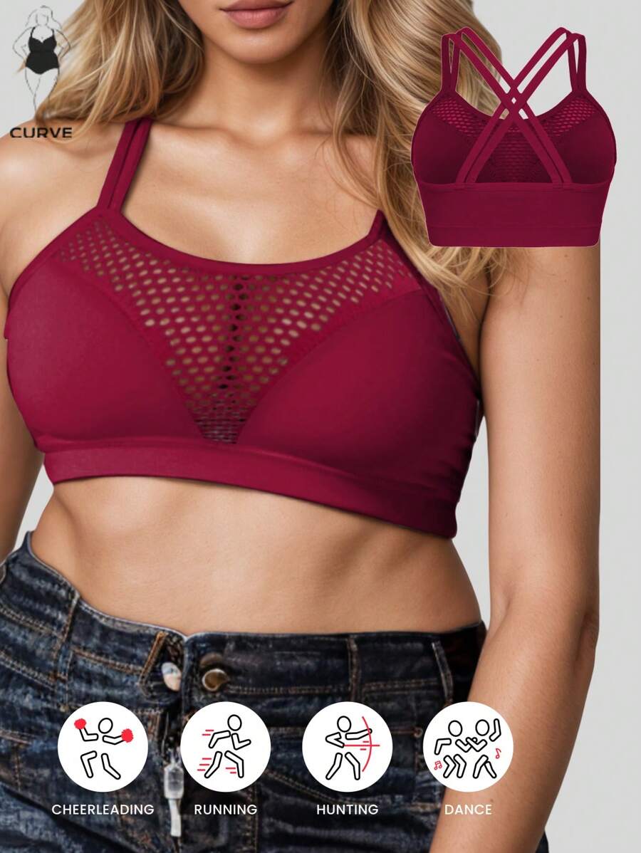 1pc Seamless Breathable Wireless Lace Supportive Adjustable Lift Yoga Sleep Wireless Bra For Plus Size Women - Burgundy - View 1