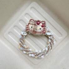 Sanrio 1 szt. Kawaii Plaid Cat Design Hair Scrunchie, uniwersalna słodka dziewczęca opaska do włosów Ponytail Holder