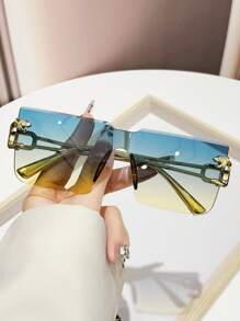 European & American Style Edgy Square Frameless Fashion Fashion Glasses With Gradient Lens, Versatile Accessory - Multicolor - View 19