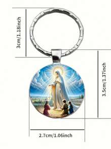 Virgin Mary Glass Pendant Keychain - Alloy, Round Design, Praying Cross - Suitable For Men & Women, Christian Fashion Accessory For Daily Wear And Parties Car Accessories Bag Charm