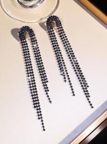 復古閃耀的俱樂部長條水滴水晶鑲嵌耳環,畢業婚禮派對珠寶首飾 1對 - 銀色 - 查看 3