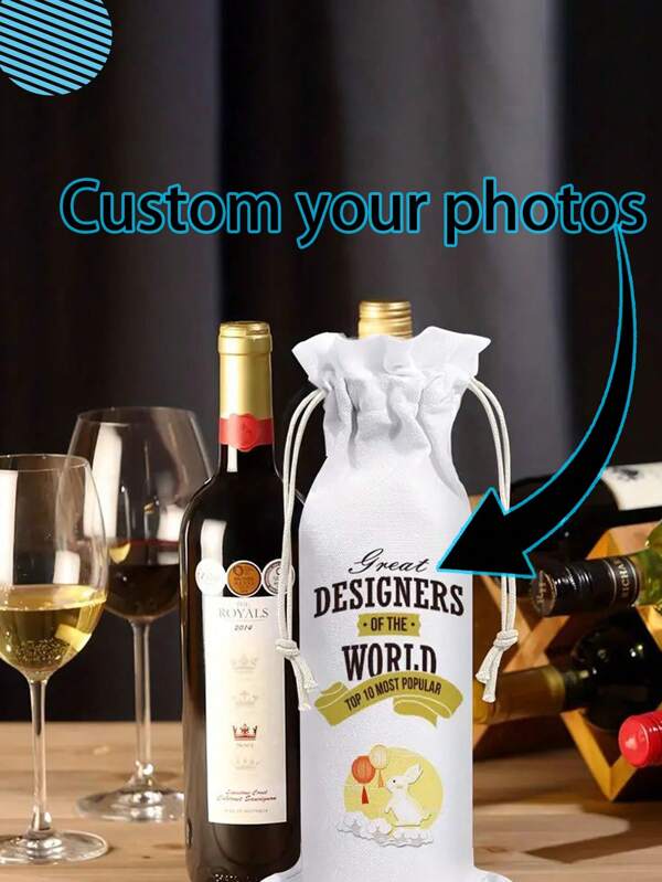 1 Piece Personalized Custom Wine Bottle Bag With Drawstring - Thickened Flannel Reusable, Customizable With Your Favorite Pattern Or Text Wine Bottle Bag, Gift Bag With Drawstring Wine Bag With Wedding - Reusable Wine Bottle Gift Bag For Wedding, Engagement, Bridal Party - Congratulatory Wine Tote