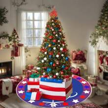 4th Of July Tree Skirt Star Letter Print Round Tree Collar Base Cover Festival Party Decoration - Multicolor - View 2