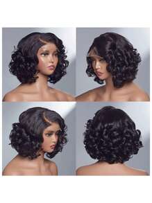 Human Hair Bob Wig With Body Wave, Featuring A 13X4 Lace Front Design. Perfect For Women Seeking A Short Bob Or Pixie Cut With Curly Styles.