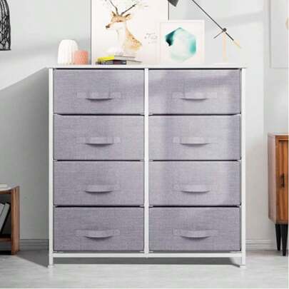 Chest Of Drawers, Non-Woven Fabric Storage Unit Cabinet For Bedroom,Living Room,Entrance (Grey, 8 Drawer)