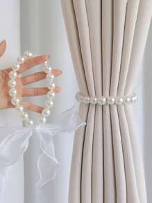 1 件装缎带仿珍珠窗帘系带白色纱布缎带窗帘绳窗帘固定器适用于节日礼物、家居装饰、房间装饰、墙壁装饰 - 彩色 - 查看 6