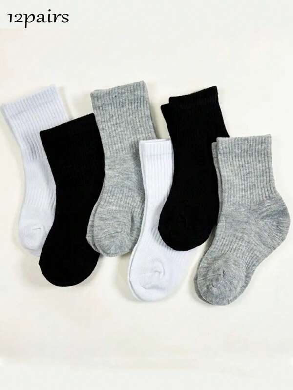 6 Pairs/12 Pairs Kids' Sports Ankle Socks, Students Mid-Calf Socks