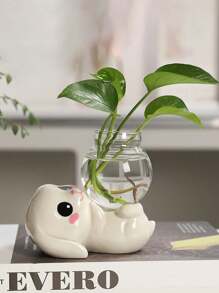 1 szt. Ceramiczna słodka ozdoba z królikiem z kreskówek, kreatywna dekoracja domu do przedpokoju, biurko, regał, terrarium, wystrój ogrodu, doniczka, wystrój zewnętrzny