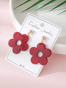 1 par de pendientes con colgante de flor roja de diseño de olas de agua acrílico para mujeres, apropiados para fiestas, playa y uso diario