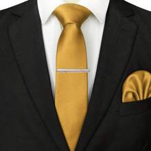 3-Piece Set: 2.36inch(6cm) Narrow Tie, Pocket Square, Tie Clip, Classic Combination, Men's Slim Fit Solid Color Silk Jacquard Tie Set, Suitable As Men's Gift, Suitable For Formal Occasions Such As Parties, Weddings, And Photo Shoots