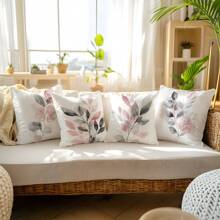 MEMNUN 4 Stück Aquarell Grau & Rosa Blatt Muster Kissenbezüge, 17,7*17,7 Zoll (45*45 cm)/19,69*19,69 Zoll (50*50 cm)/15,75*15,75 Zoll (40*40 cm), einseitiger Muster, ohne Kissenfüllung, geeignet für Heimdekoration, Wohnzimmer, Schlafzimmer, Auto, Sofa, Kopfteil