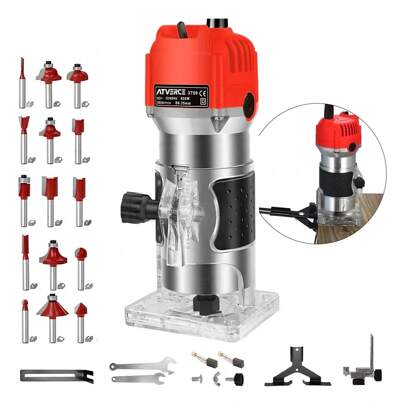 Router Recortadora Madera Rebajadora 800w +15 Brocas Carburo, Fresadora de madera, Recortadora de madera eléctrica, Fresadora de madera con broca, para ranurar, cortar, tallar, podar, Fresadora de herramientas para carpintería