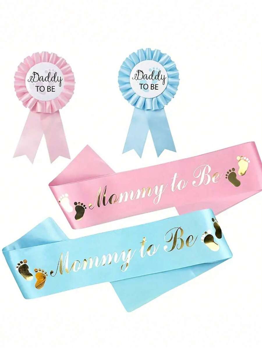 2 件/套，婴儿淋浴腰带和马口铁徽章，准爸爸和准妈妈腰带和马口铁徽章，优雅的粉色和蓝色派对装饰套装，结婚周年派对用品，生日派对用品，夏季节日派对礼品，主题派对装饰 - 彩色 - 查看 1