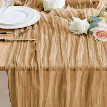 1pc Beige Cable-Knit Table Runner, Country Cheesecloth Tablecloth, Bohemian Spring/Summer Tablecloth, Wedding Bride Baby Shower Decoration - Khaki - View 11