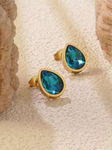 1 par de brincos de pino em forma de gota d'água com strass de vidro colorido incrustado em cores doces de aço inoxidável, adequados para uso diário feminino ou como presente de dia das mães