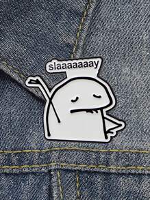 1 件西班牙名言珐琅别针卡通女士胸针翻领别针背包徽章服装配饰趣味珠宝礼物 - 黑與白 - 查看 3