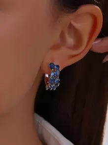 1 đôi Tuyệt đẹp Xanh Trắng Khối Zirconia  Thanh lịch Hợp thời Trang trí tròn Hoa tai Sang trọng Buổi tiệc Đồ trang sức Đối với phụ nữ - Màu xanh lam - Xem 2