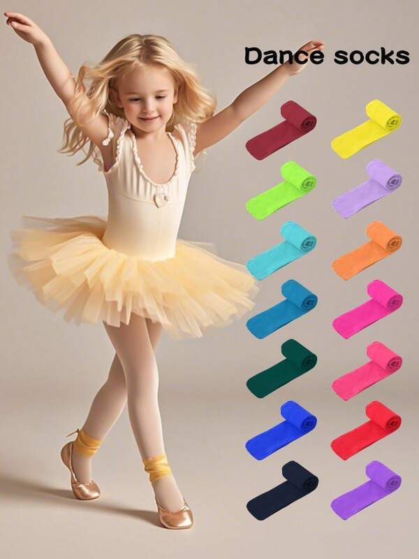 1pc Meias de dança infantil, meias com pés para meninas para balé, meias legging primavera/verão, meias-calças de comprimento total de outono