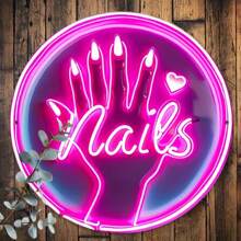 Vivid Neon "Nail" Sign - Circular Aluminum Wall Art With Pink And Purple Glow, Great For Home, Bar, Cafe Decor - Fashionable Tin Art, Perfect Gift For Friends, Family, DIY Lovers, Neon Sign For Wall Decoration, Random Hole Design Gifts Birthday Graduation