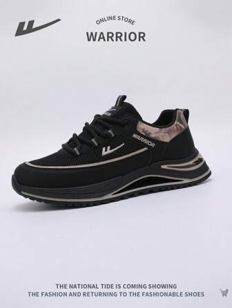 WARRIOR 1 双男士系带运动鞋，厚底，镂空弹性，网眼透气，柔软防滑外底，多功能舒适，适合户外休闲和跑步