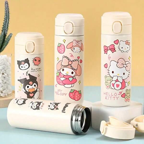 Sanrio 1 Stück Sanrio 420 ml/14,2 Oz Isolierte Edelstahl Trinkflasche für Hello Kitty, mit auslaufsicherem Klappverschluss, ideal für Outdoor-Aktivitäten und Fitness.
