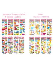 5pcs Kids Cartoon Vehicles, Animals, Dinosaur Theme 3D Embossed Stickers, Scrapbooking Decorative Stickers, Ideal Gift For Boys (Assorted Combination Of 5 Dinosaur + 5 Vehicles, 5 Dinosaur + 5 Animals, 5 Vehicles + 5 Animals)