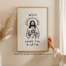 1 szt. Zabawny Jezus, Kocha Cię Latte, Chrześcijański humorystyczny obraz do kawy, Cytaty religijne, Dekoracja ścienna, Dekoracja kuchenna z Jezusem, Katolickie malowidła ścienne, Dekoracja wnętrz, Plakaty, Plakat na płótnie, Dekoracja do sypialni, salonu, korytarza - Wielokolorowe - Zobacz 1
