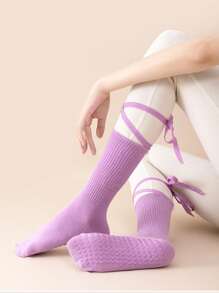 1/8 双装纯色瑜伽袜，带绑带，专业防滑袜，适用于瑜伽、普拉提、健身、体操，也适合日常穿着，透气中筒袜 - 彩色 - 查看 2