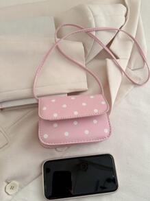 1 件新款女孩迷你个性波尔卡圆点风格斜挎包 PU 材质，磁力开合设计单肩包，简约时尚，可爱精致，日常出行通勤百搭
