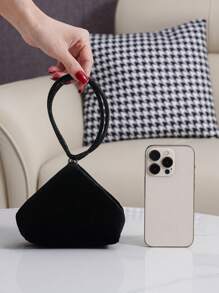 Mini Velvet Rhinestone Handbag Clutch, Unique Shape Cute Makeup Bag Coin Purse Stylish Small Bag - Black - View 6
