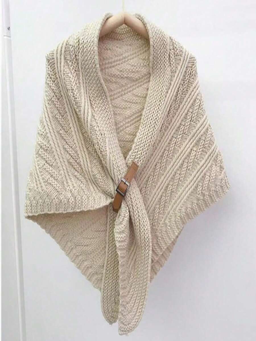1 pièce Poncho beige, chaud pour l'automne/hiver, écharpe cape châle tricoté épais et triangulaire pour femmes