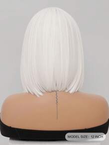 Peluca corta de 12 pulgadas con bob blanco, peluca sintética recta y corta resistente al calor con flequillo para mujeres, con aspecto suave y natural, adecuada para fiestas, cosplay, Halloween, Navidad - Blanco - Ver 3