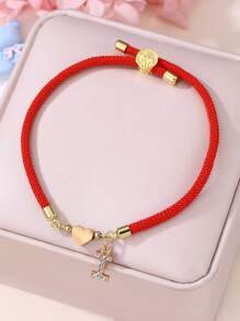 1 Pc/26 Pcs Heart & Letter Charm Bracelet For Girls, Red - Red - View 36